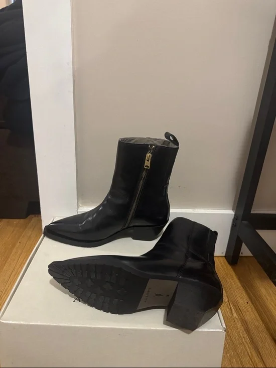 AllSaints Black Pointed Leather Zip Mid-Calf Boots - Picture 3 of 4
